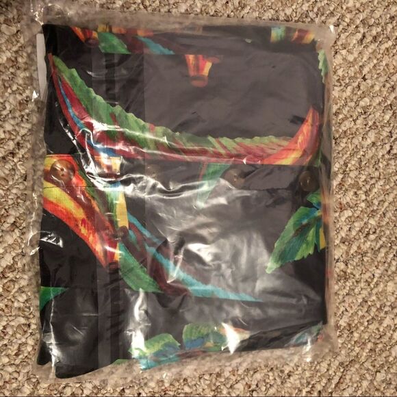 NWT FARM Rio Preta Black Bold Tropical Banana Print Square Neck Linen Mini Dress - Picture 11 of 11